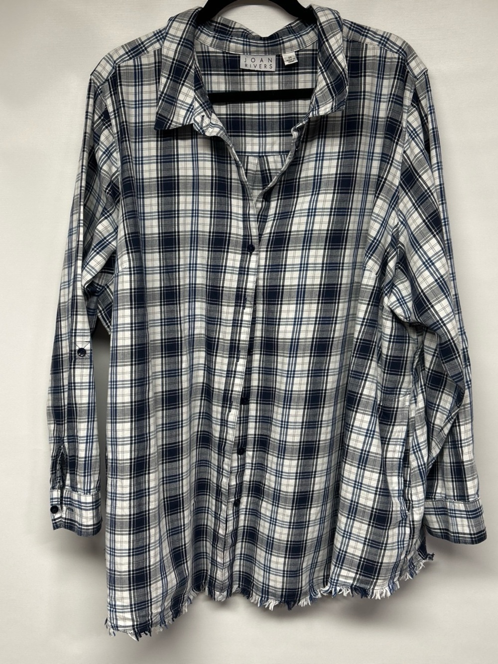Joan Rivers Blue & White Plaid Casual Button-Down Shirt